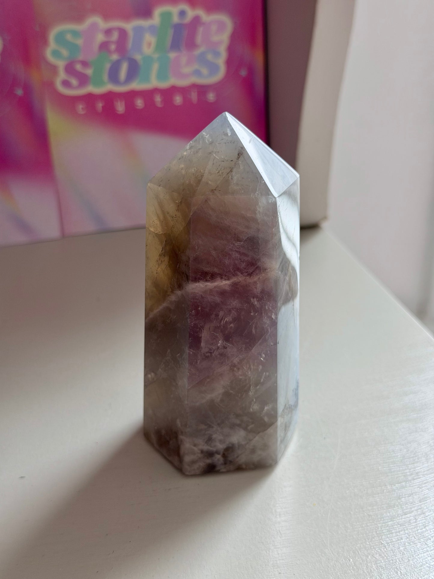 Blue rose quartz tower