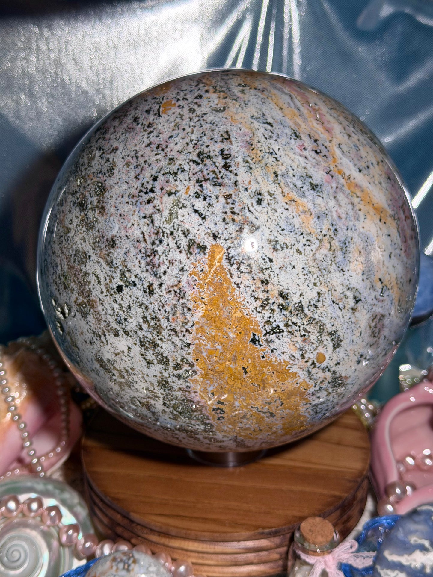 Statement Pastel Rainbow orbicular Veinless Ocean Jasper™ sphere from Madagascar - 17lbs, 7.5kg