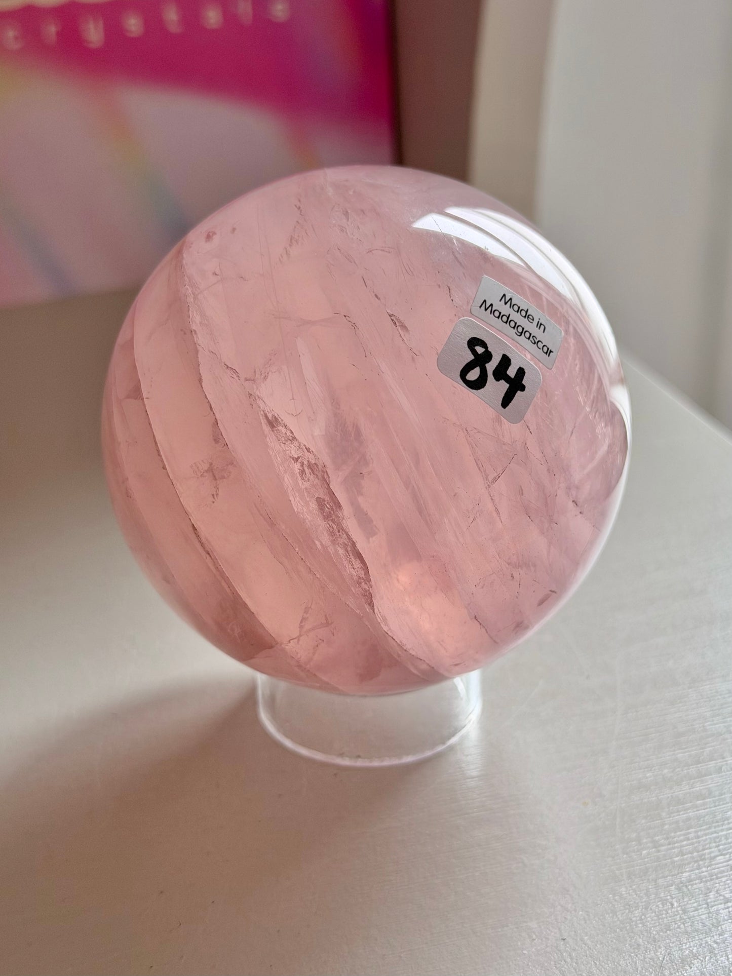 Pink gemmy star rose quartz sphere