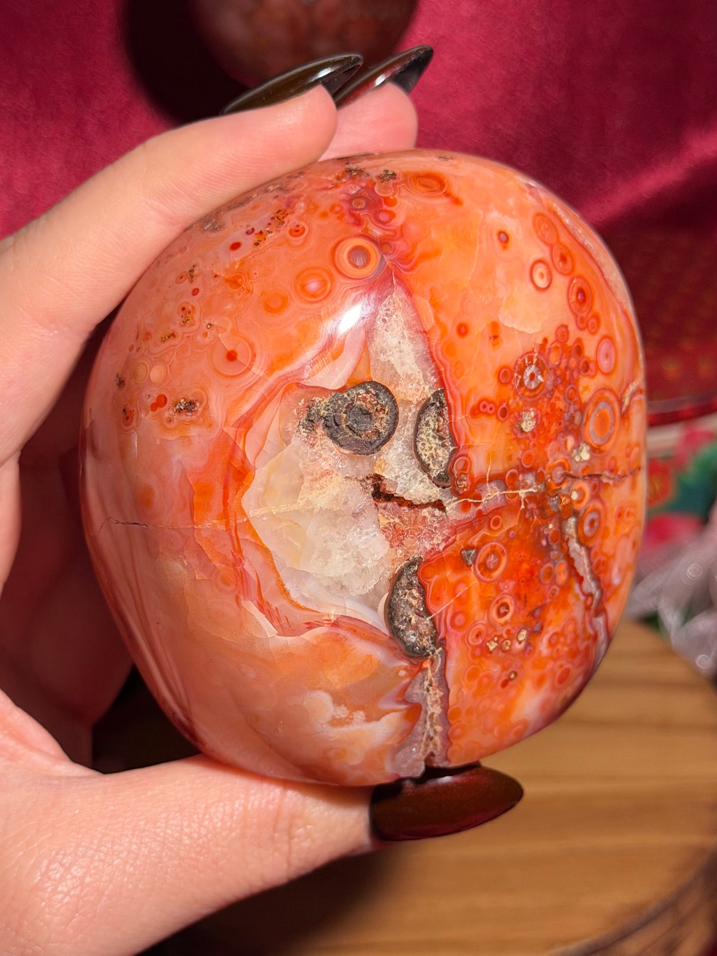 Large orby carnelian freeform with quartz