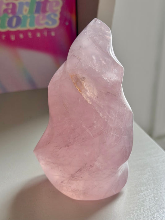 Gemmy star rose quartz flame