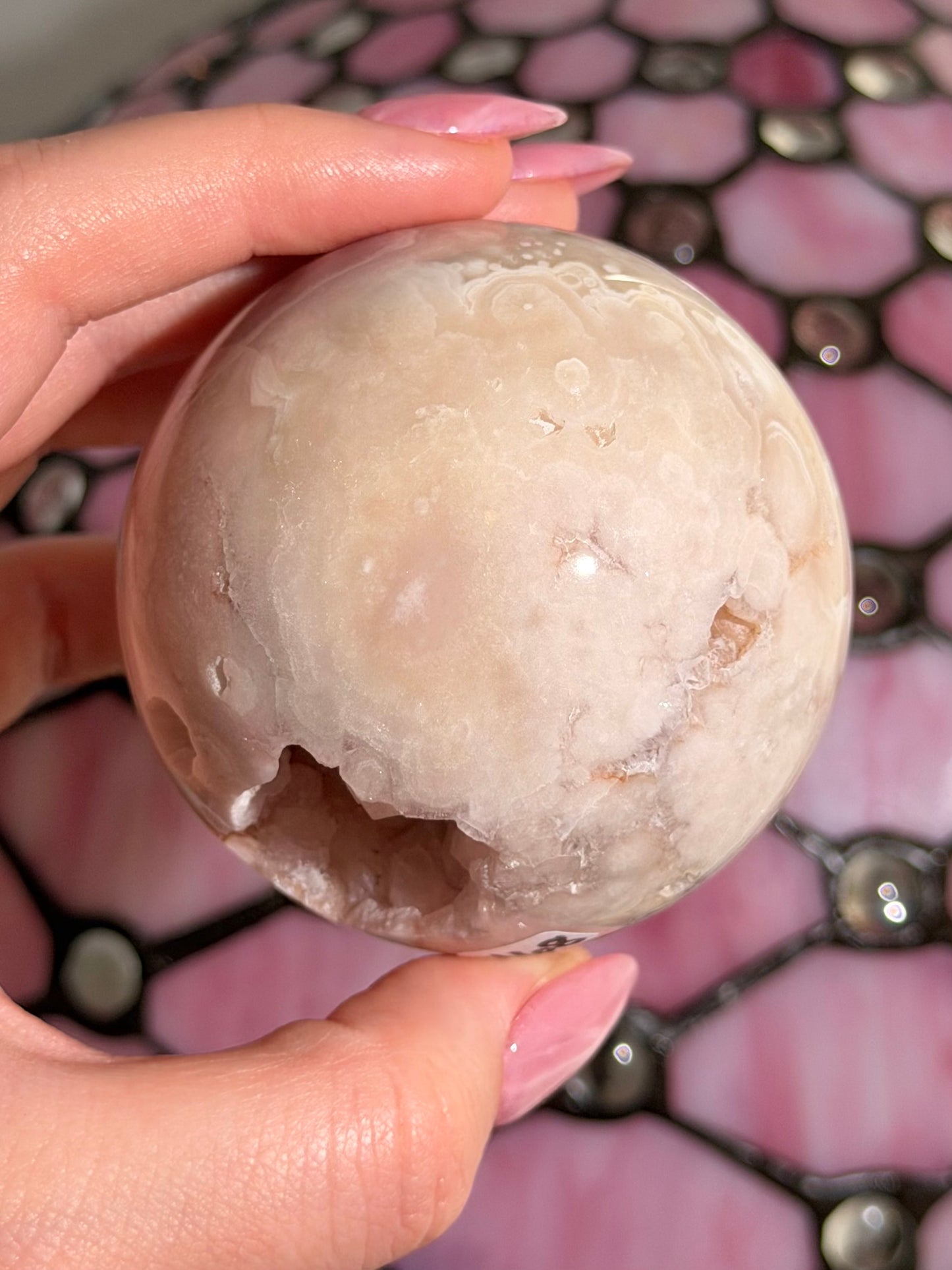 Pastel purple Pink amethyst x flower agate sphere
