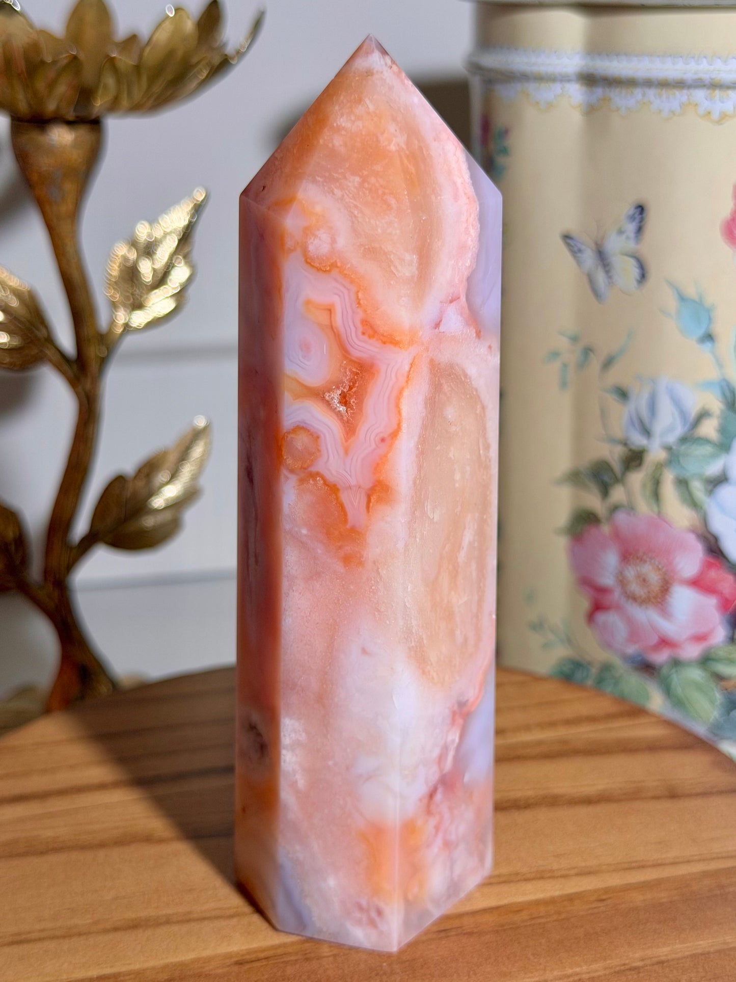 Carnelian x flower agate tower
