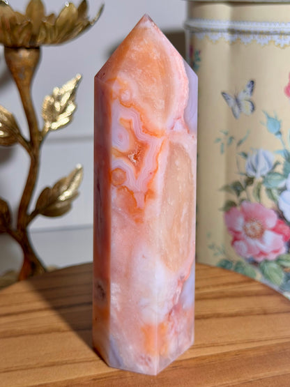 Carnelian x flower agate tower