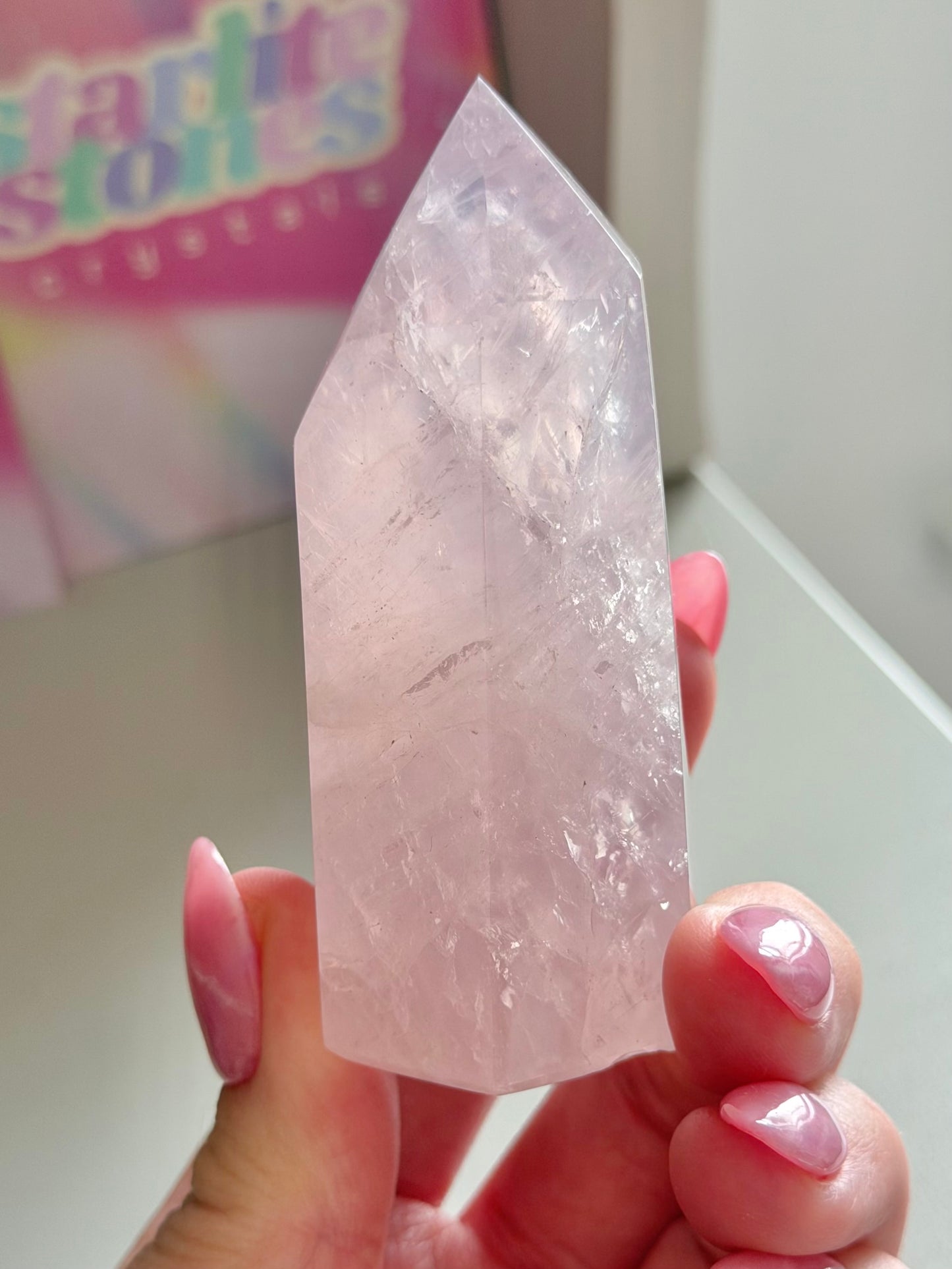 Baby pink rose quartz tower
