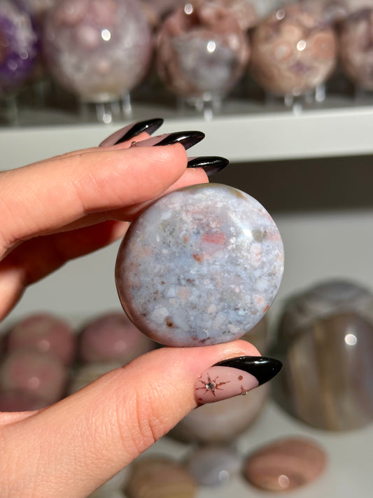 Blue and pink sea jasper palmstone
