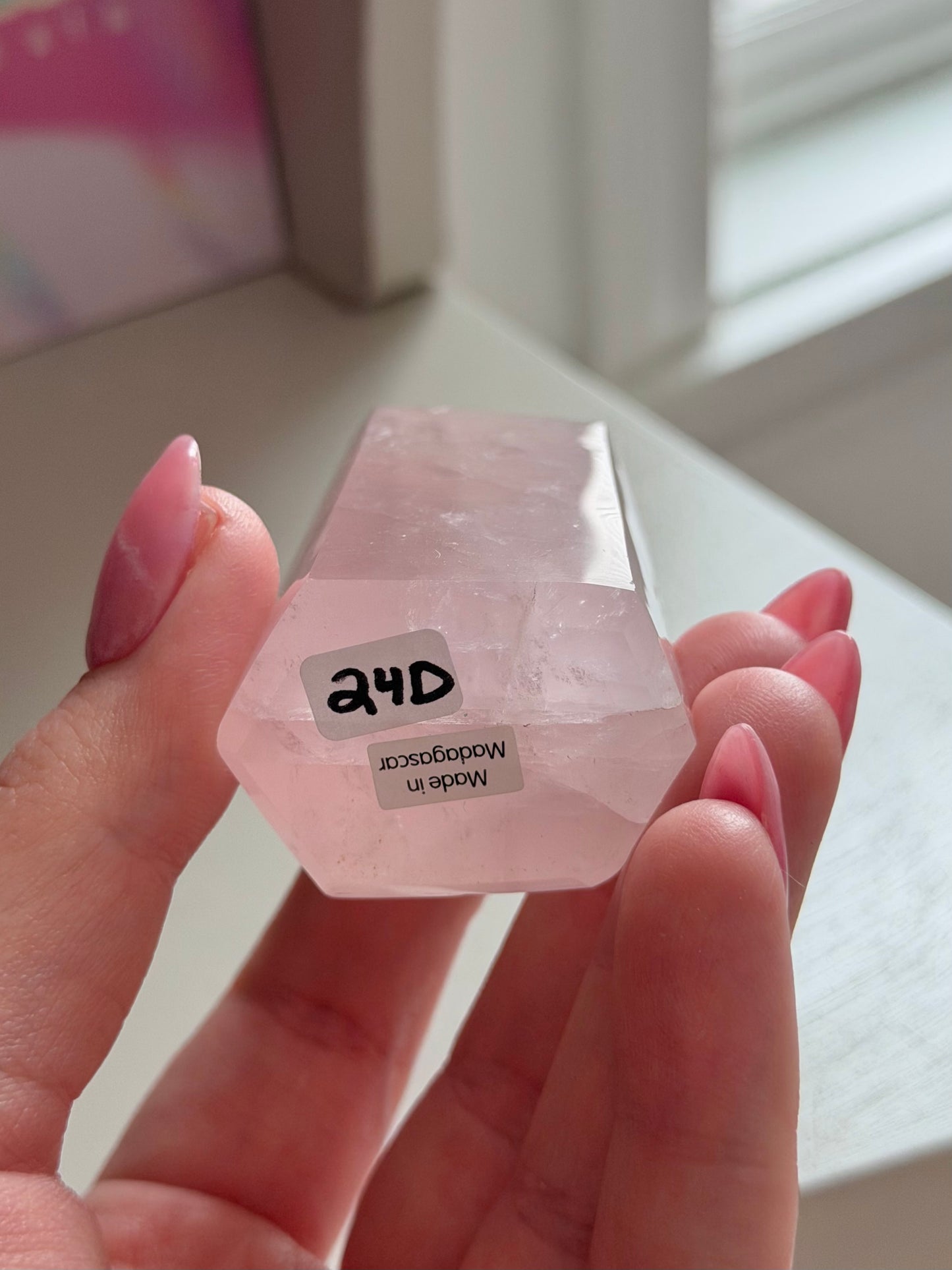 Baby pink rose quartz tower