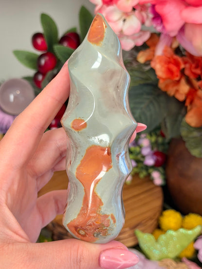 Pastel blue and purple polychrome jasper flame