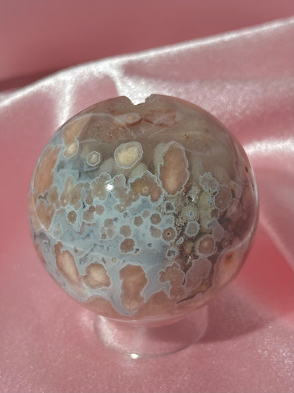 Blue flower agate sphere from Madagascar (132B)