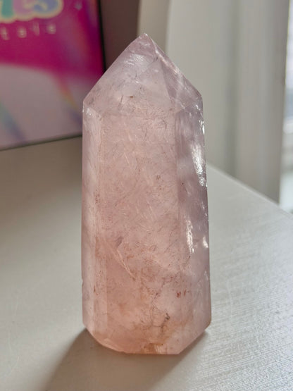 Champagne pink rose quartz tower