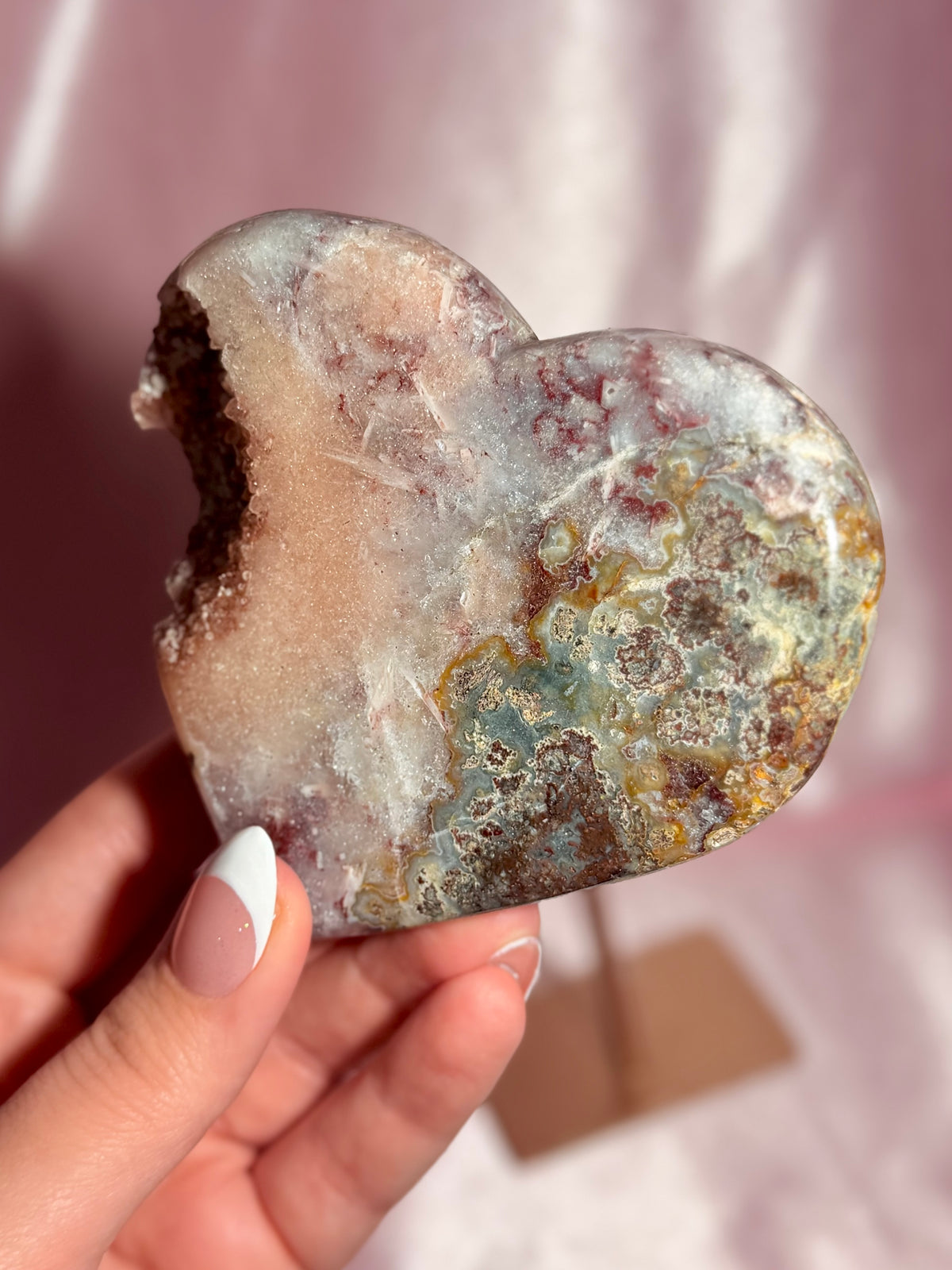 Brazilian Pink Amethyst Heart On Stand
