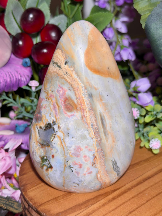 Pastel sea jasper freeform with pops of pink