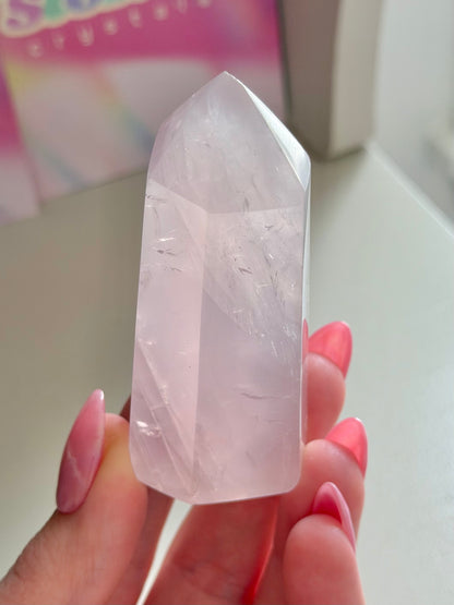 Jelly pink rose quartz tower