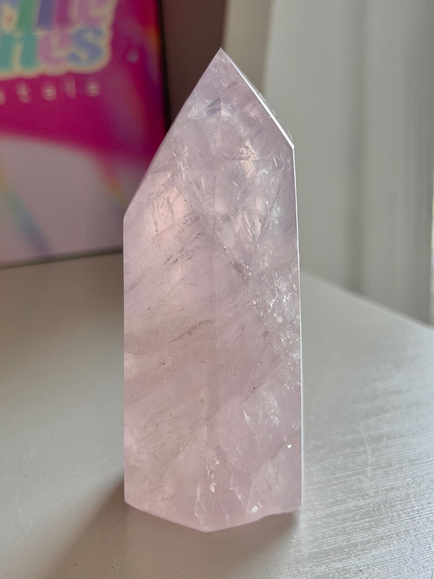 Baby pink rose quartz tower