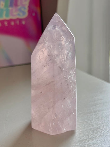 Baby pink rose quartz tower