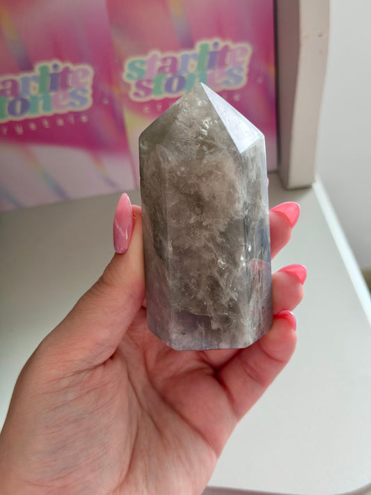 Blue rose quartz tower