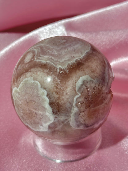 Brazilian pink amethyst x flower agate sphere