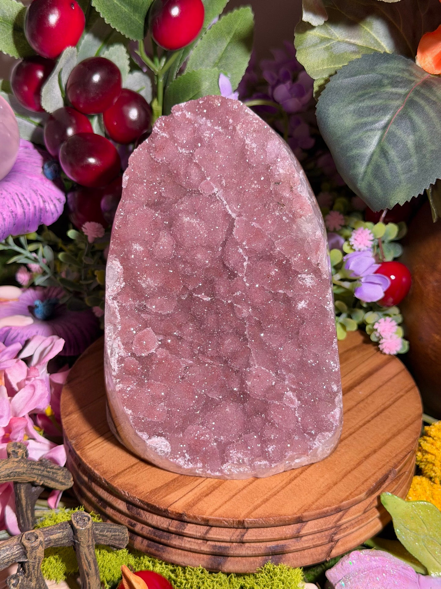 Pink sugar amethyst cut-base freeform from Brazil