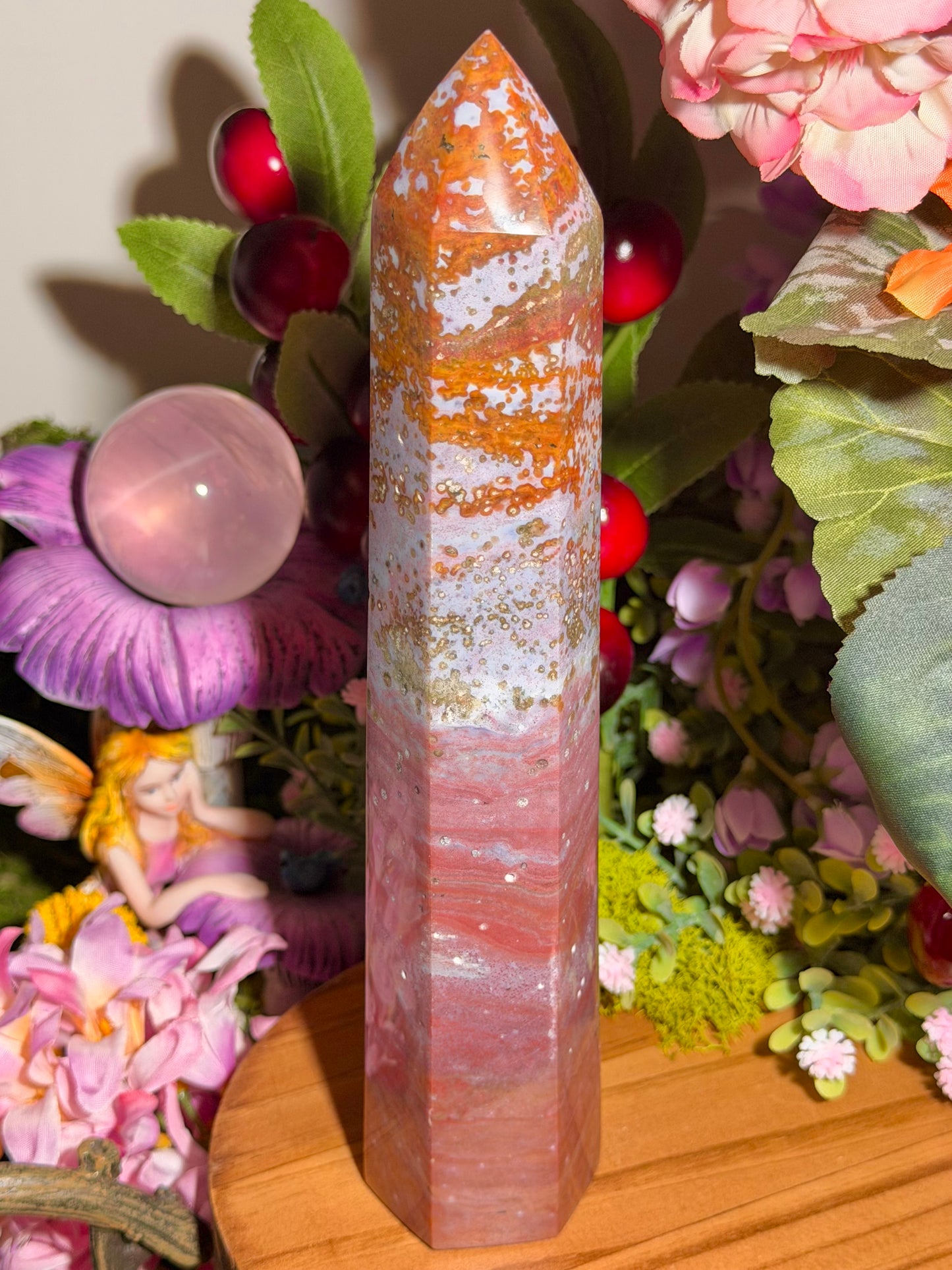 Strawberry pink orby sea jasper tower