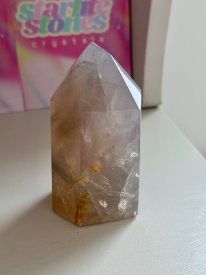 Blue rose quartz tower