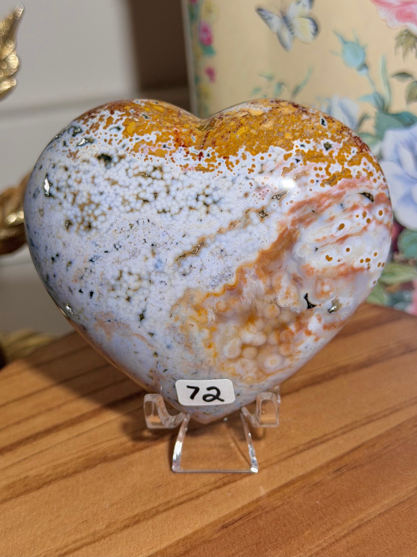 Large Pastel rainbow veinless Ocean Jasper heart