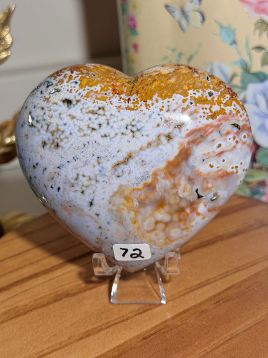 Large Pastel rainbow veinless Ocean Jasper heart