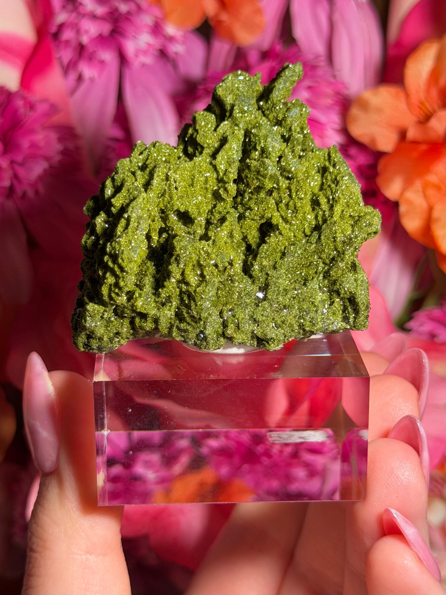 Fairy Quartz Epidote specimen on stand from Hakkari, Turkey