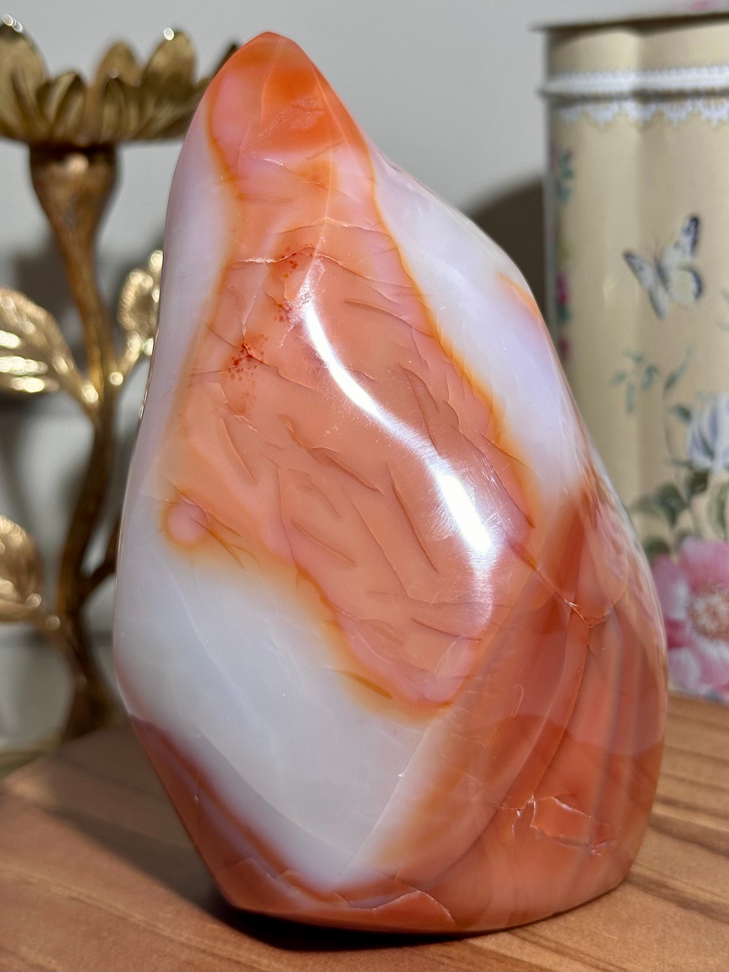 Glowy peachy pink carnelian flame