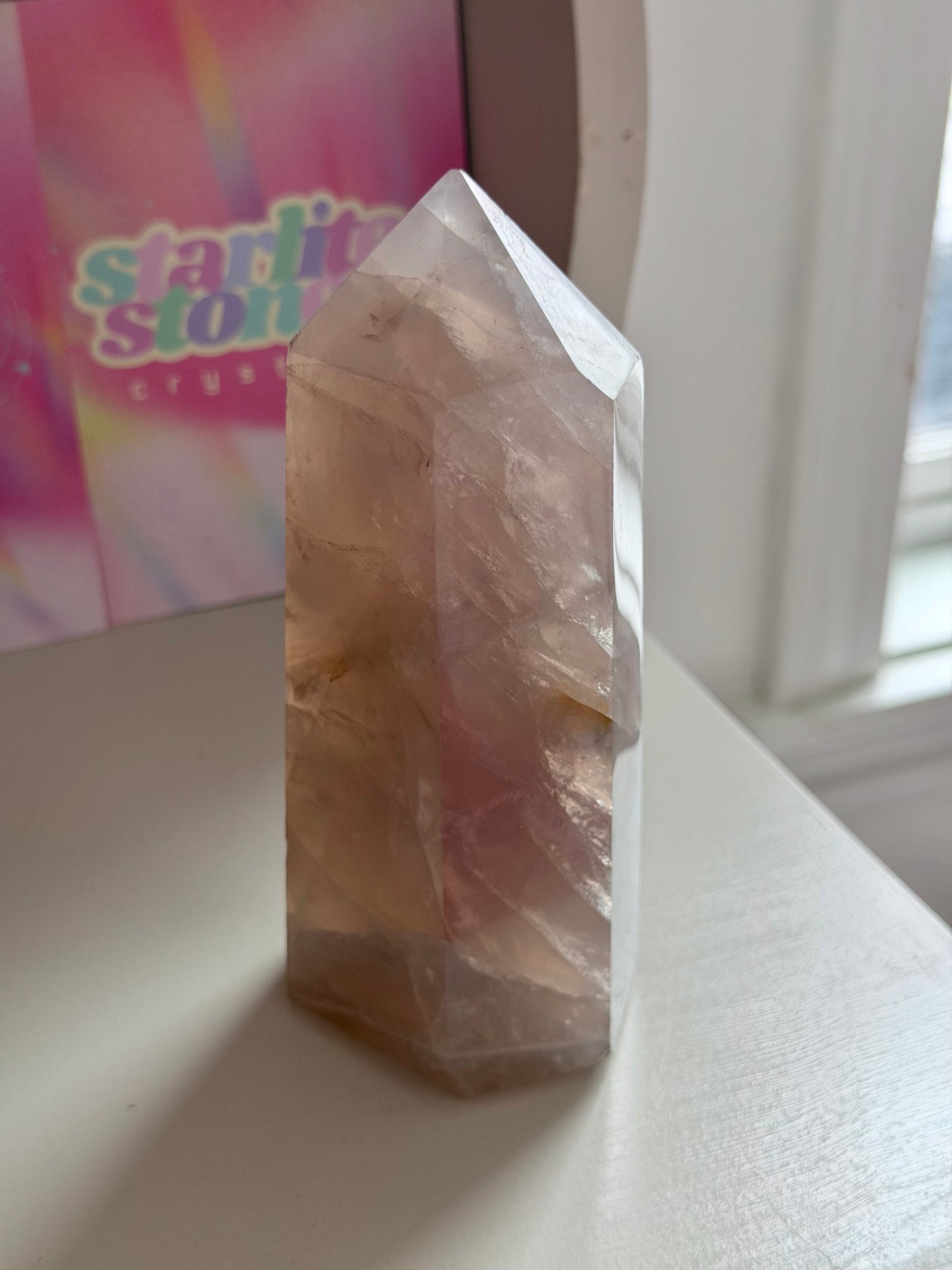 Blue rose quartz tower