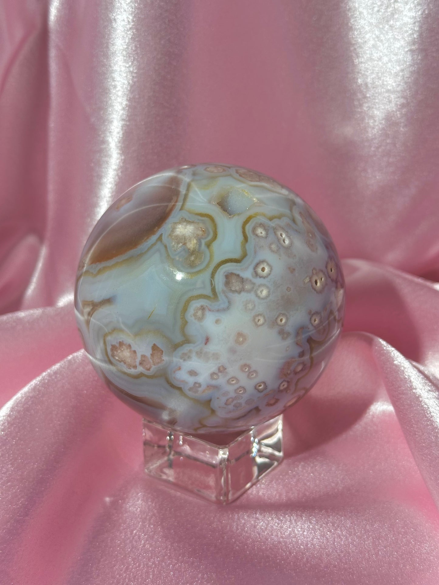 Blue pastel flower agate sphere from Madagascar
