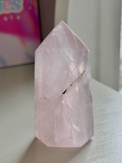 Baby pink rose quartz tower