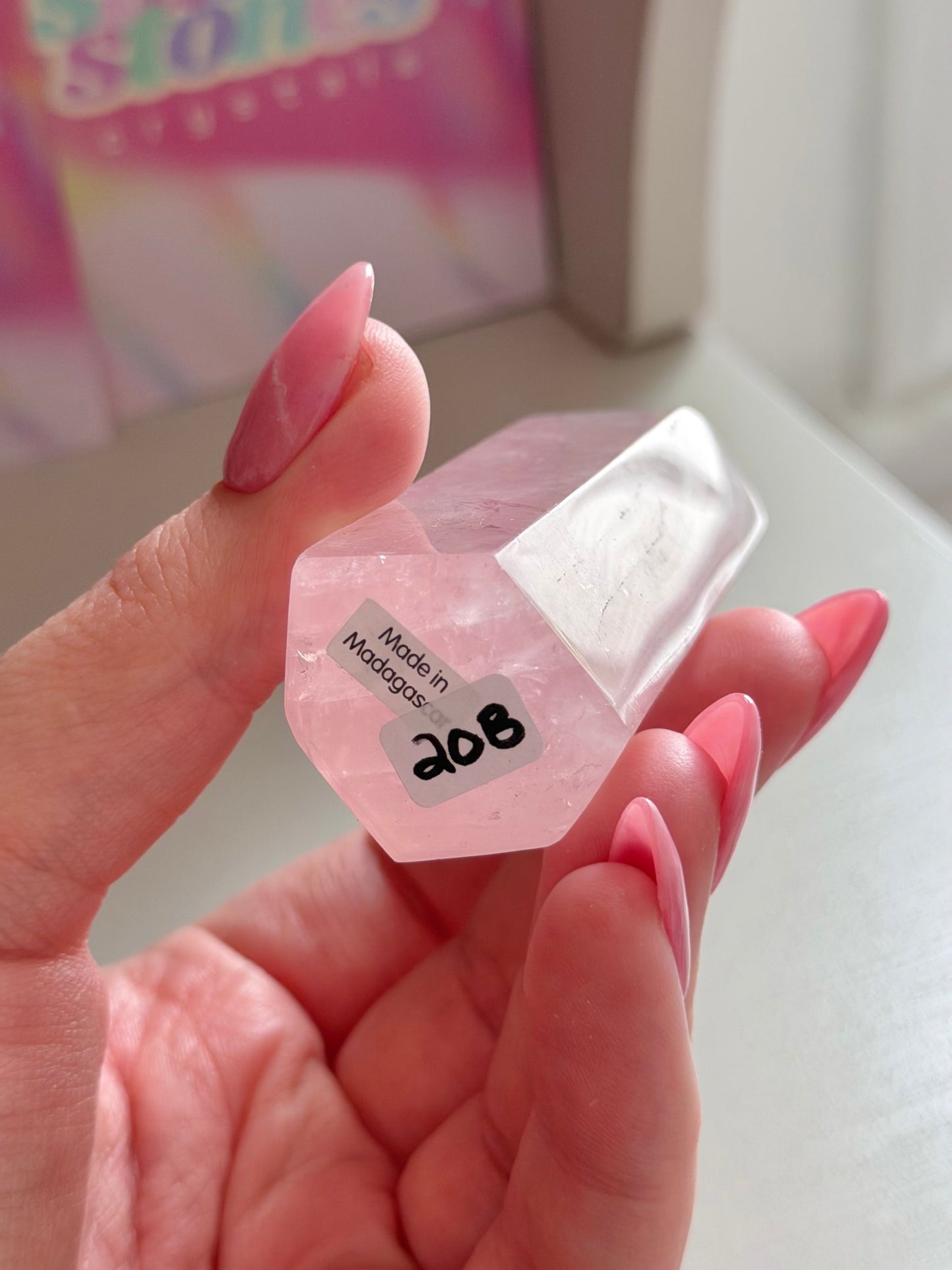 Baby pink rose quartz tower