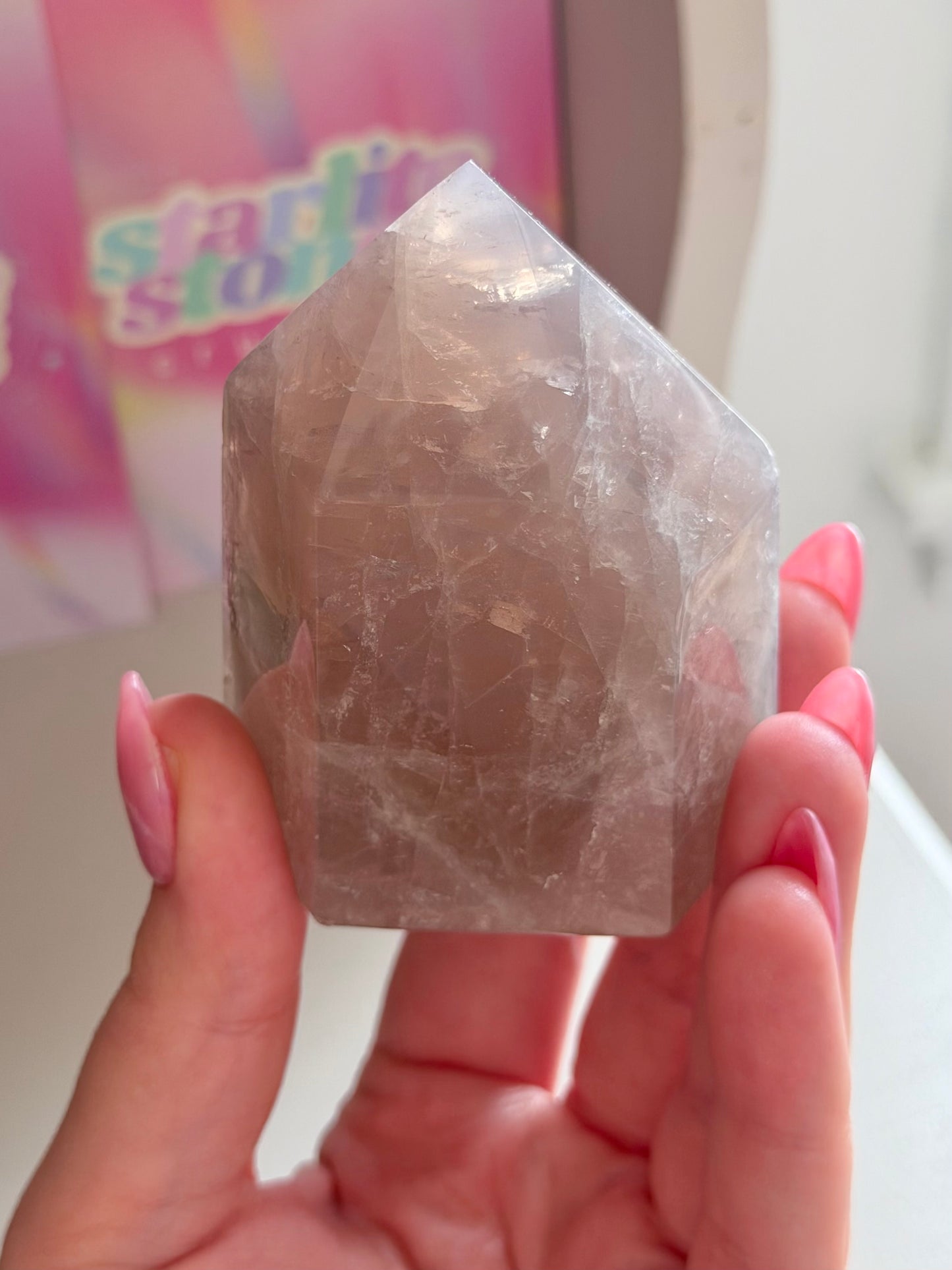 Shimmery blue rose quartz tower