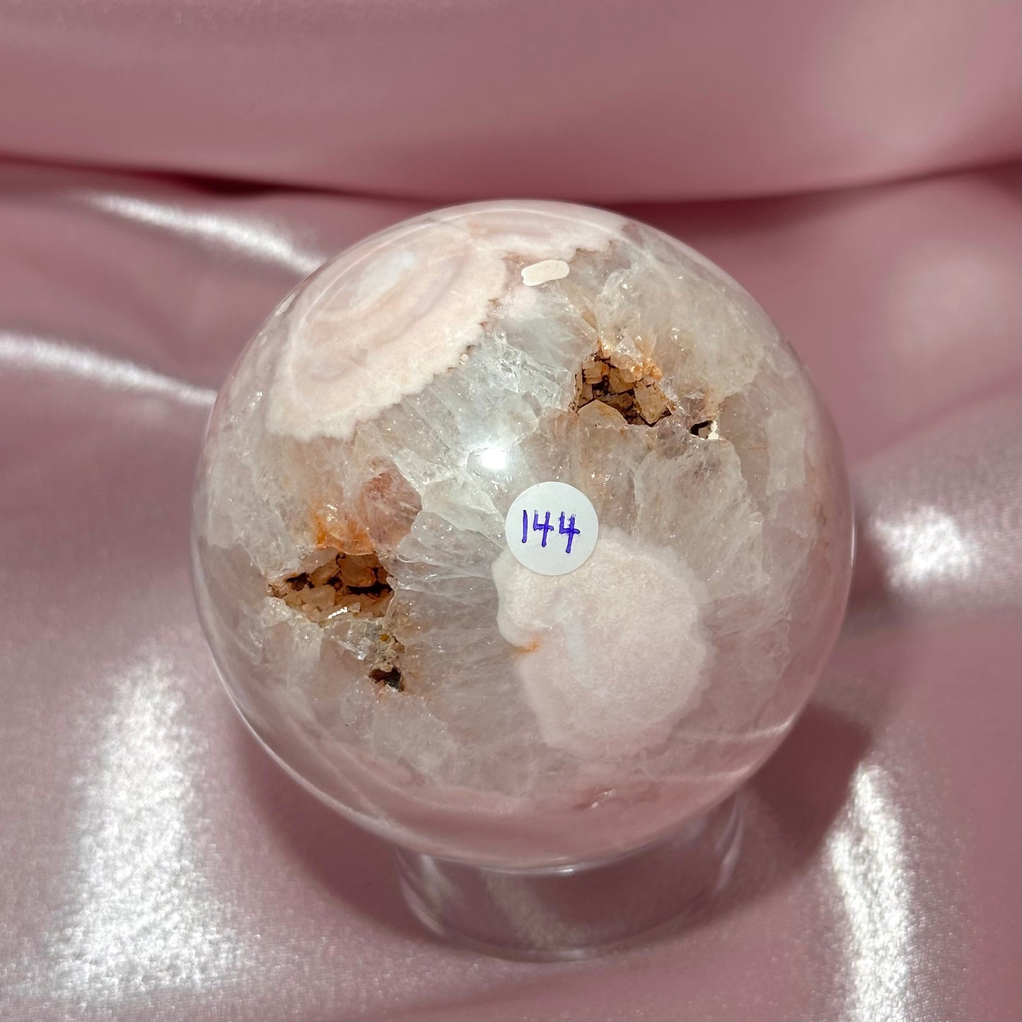 Pink amethyst flower agate sphere *imperfect (C)