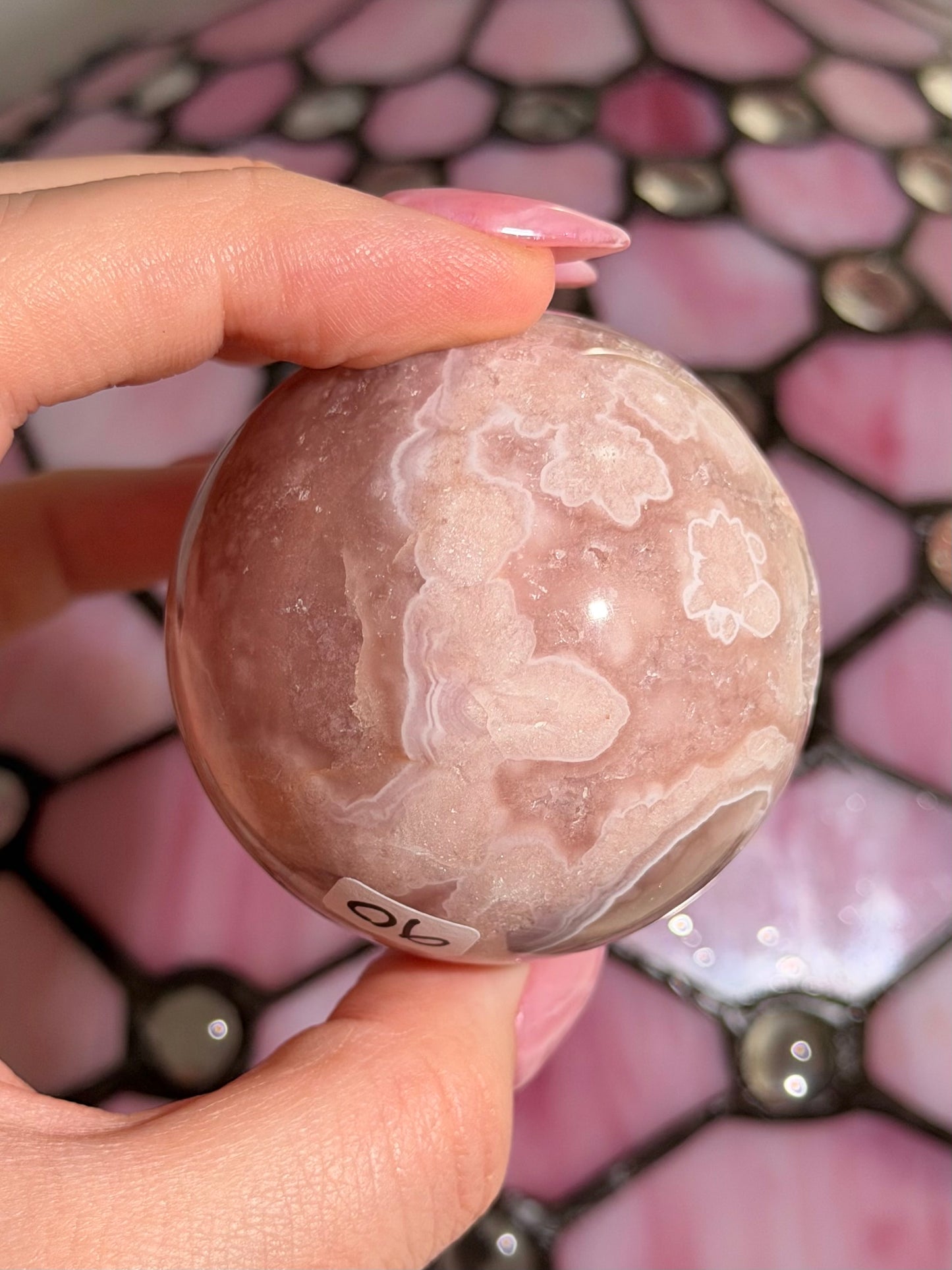Hot pink quartzy Pink amethyst x flower agate sphere