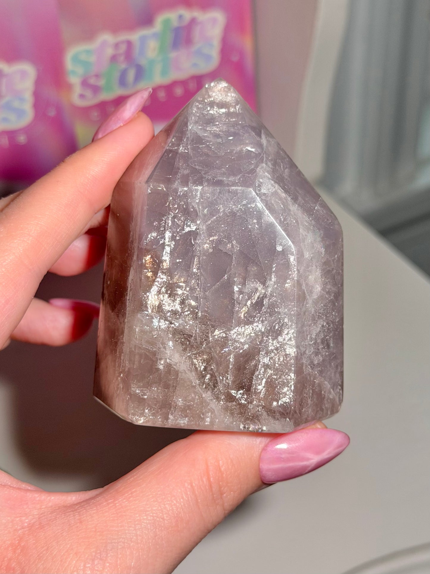 Shimmery blue rose quartz tower