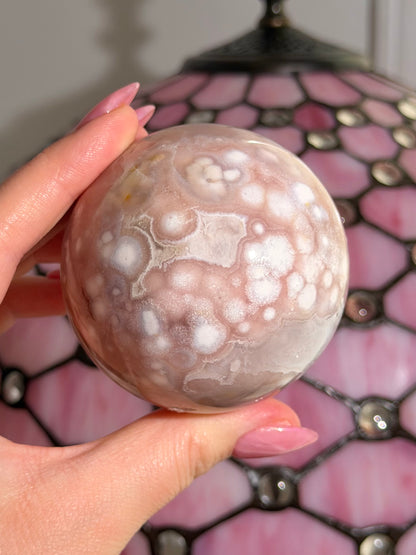 Bubbly Pink amethyst x flower agate sphere