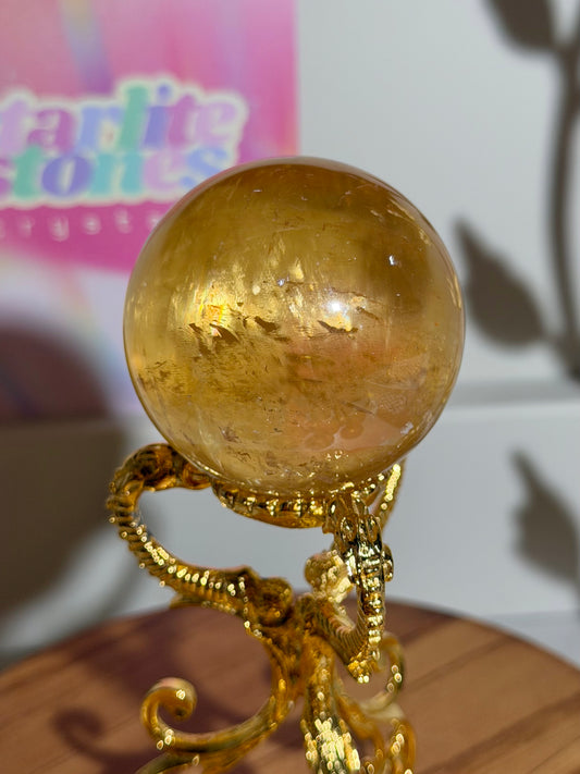 Golden honey optical calcite sphere