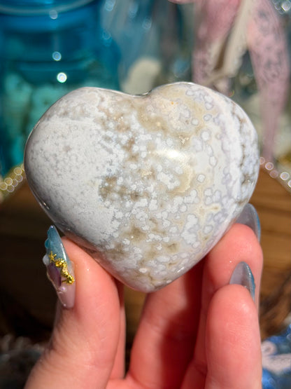 Pastel periwinkle orby sea jasper heart
