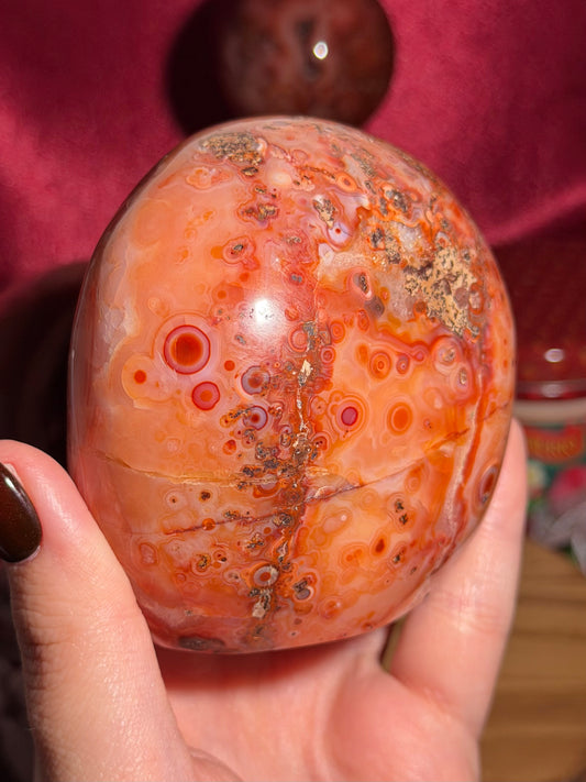 Large orby carnelian freeform with quartz