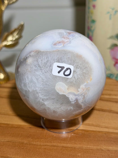 Pastel flower agate x pink amethyst sphere