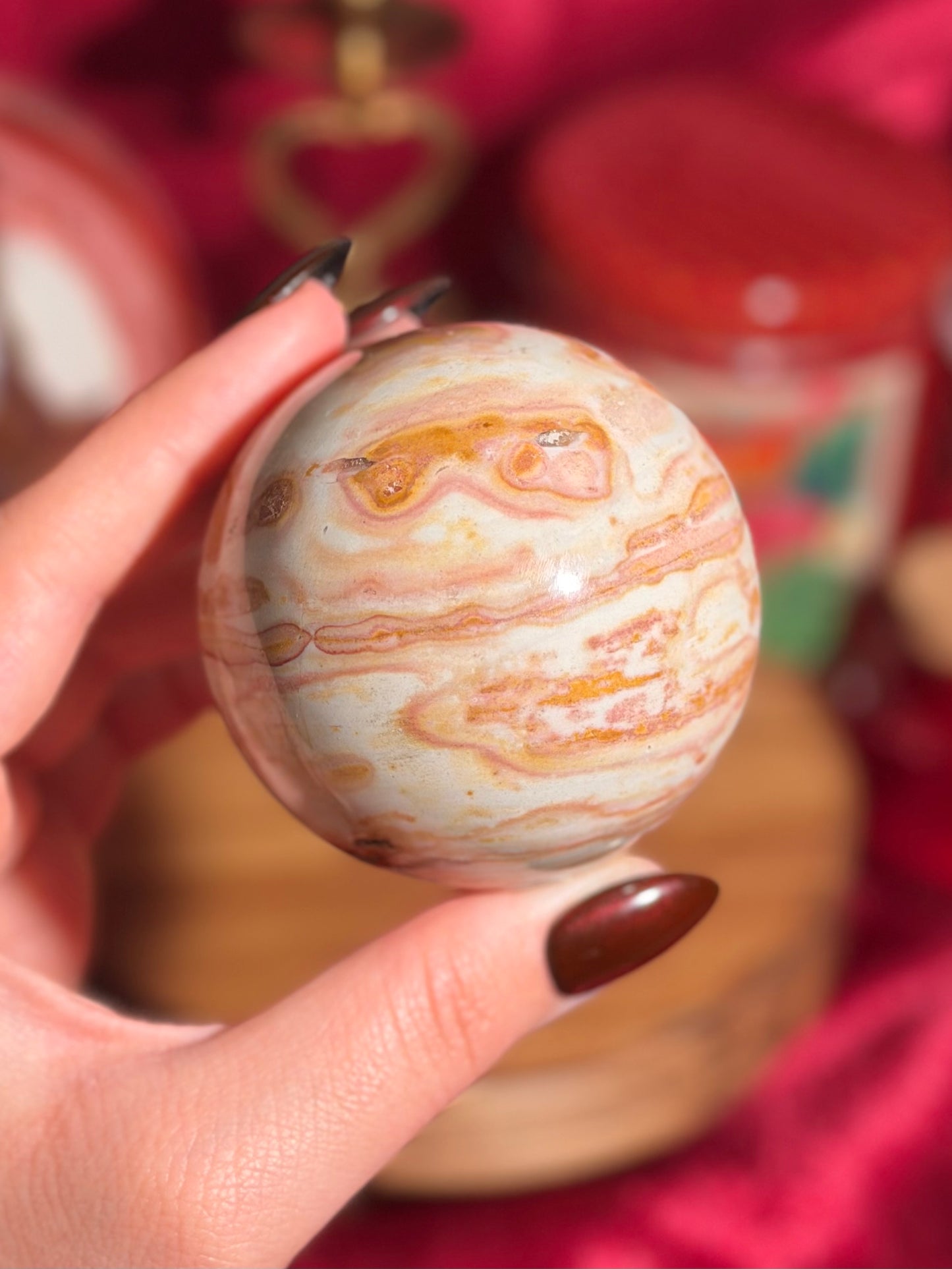Strawberry banana zebra jasper sphere 50A