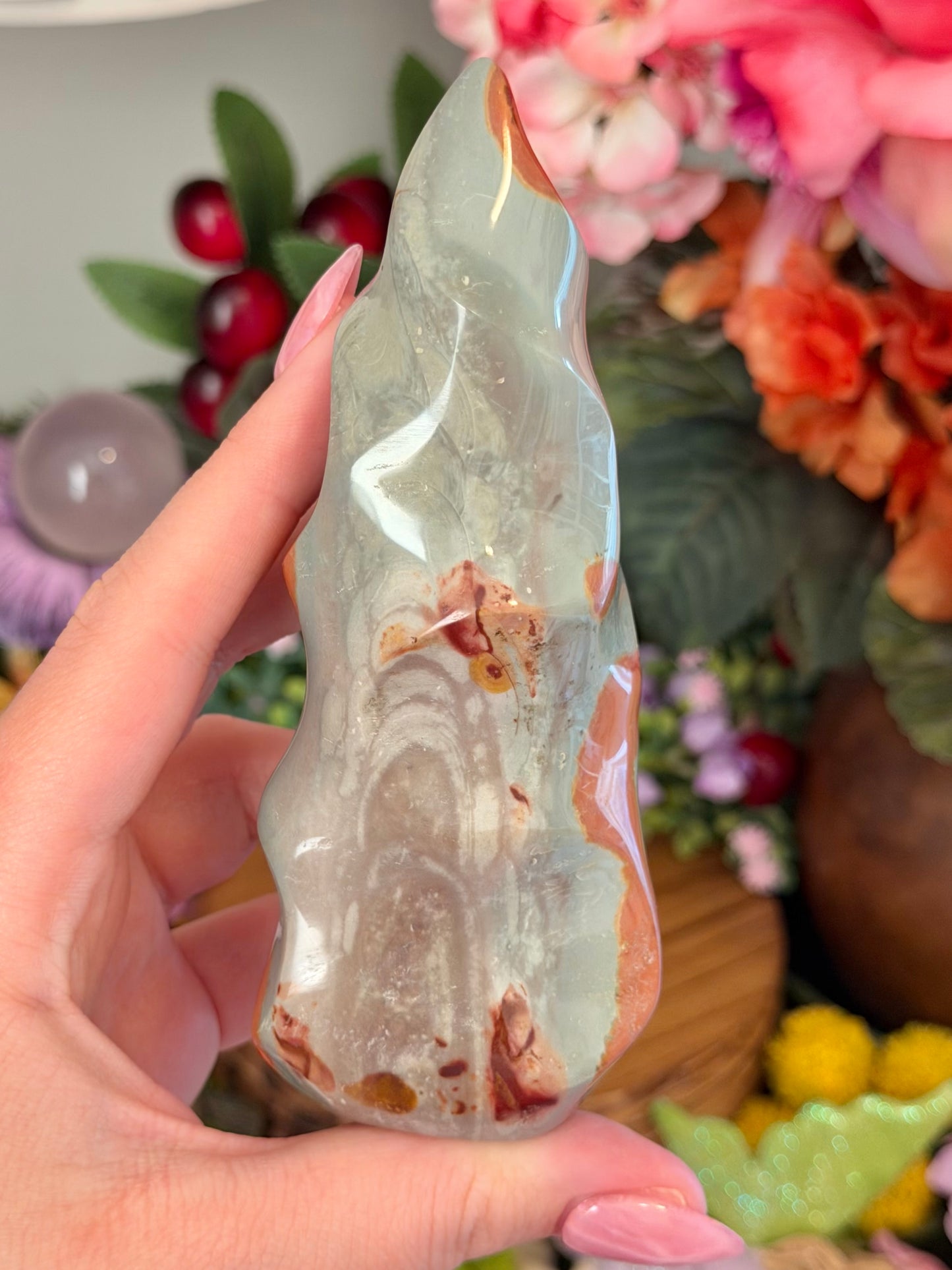 Pastel blue and purple polychrome jasper flame