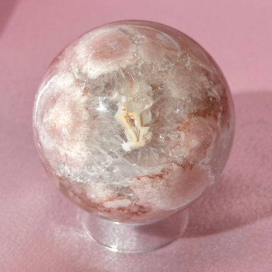 Pink amethyst flower agate sphere (K)