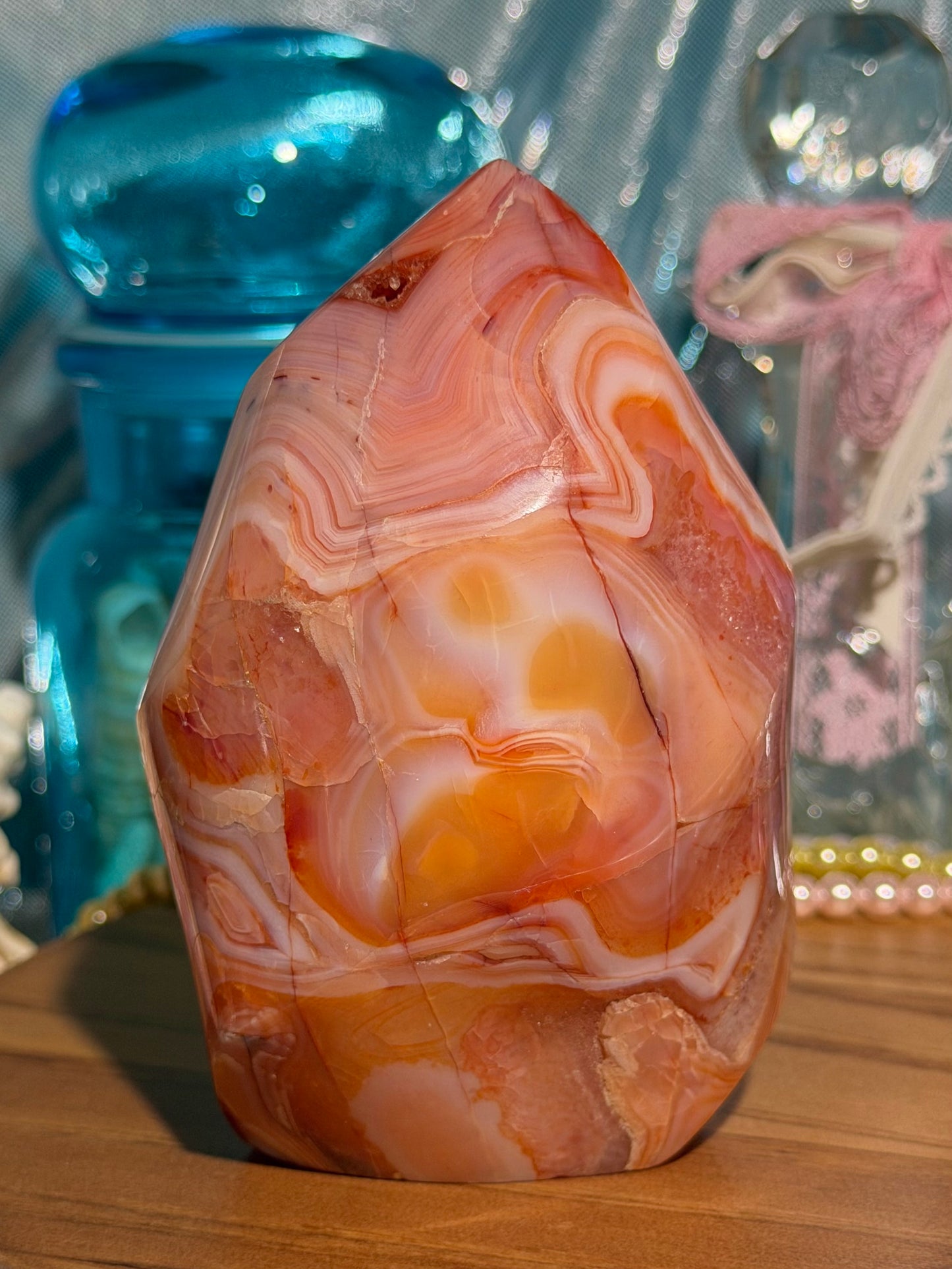 Large pink n' peachy carnelian flame