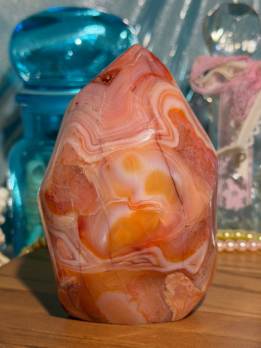 Large pink n' peachy carnelian flame