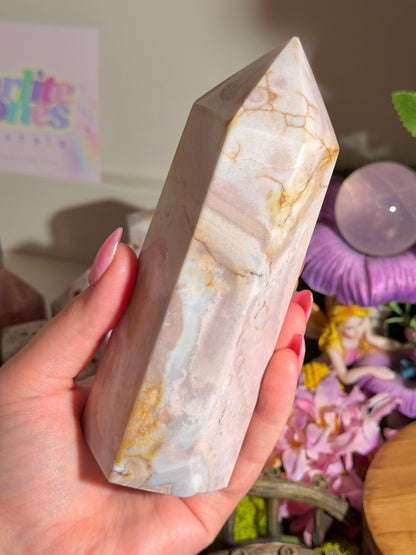 Large pastel bubbly pink amethyst tower from Brazil