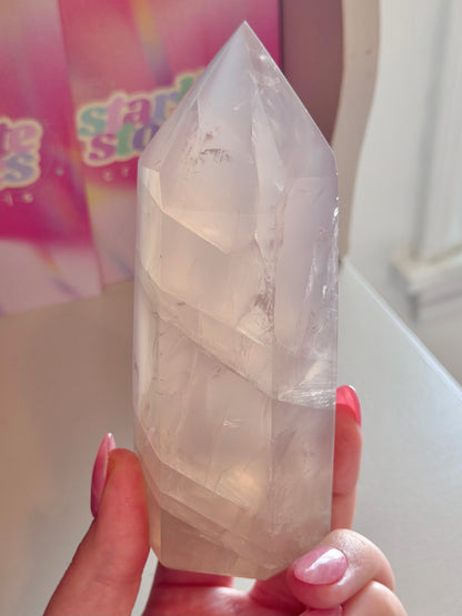 Ethereal icy blue rose quartz tower