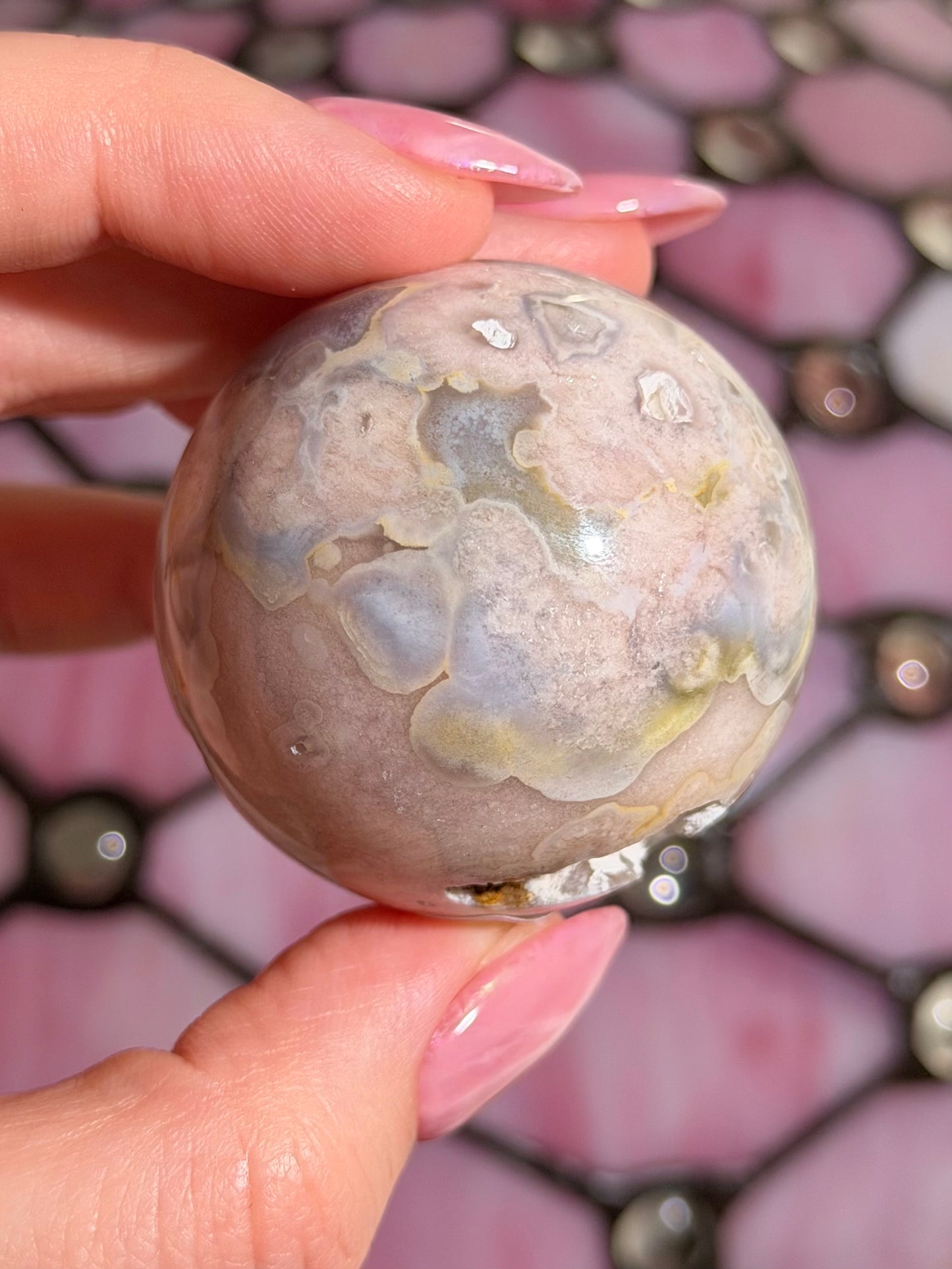 Pink amethyst x flower agate sphere