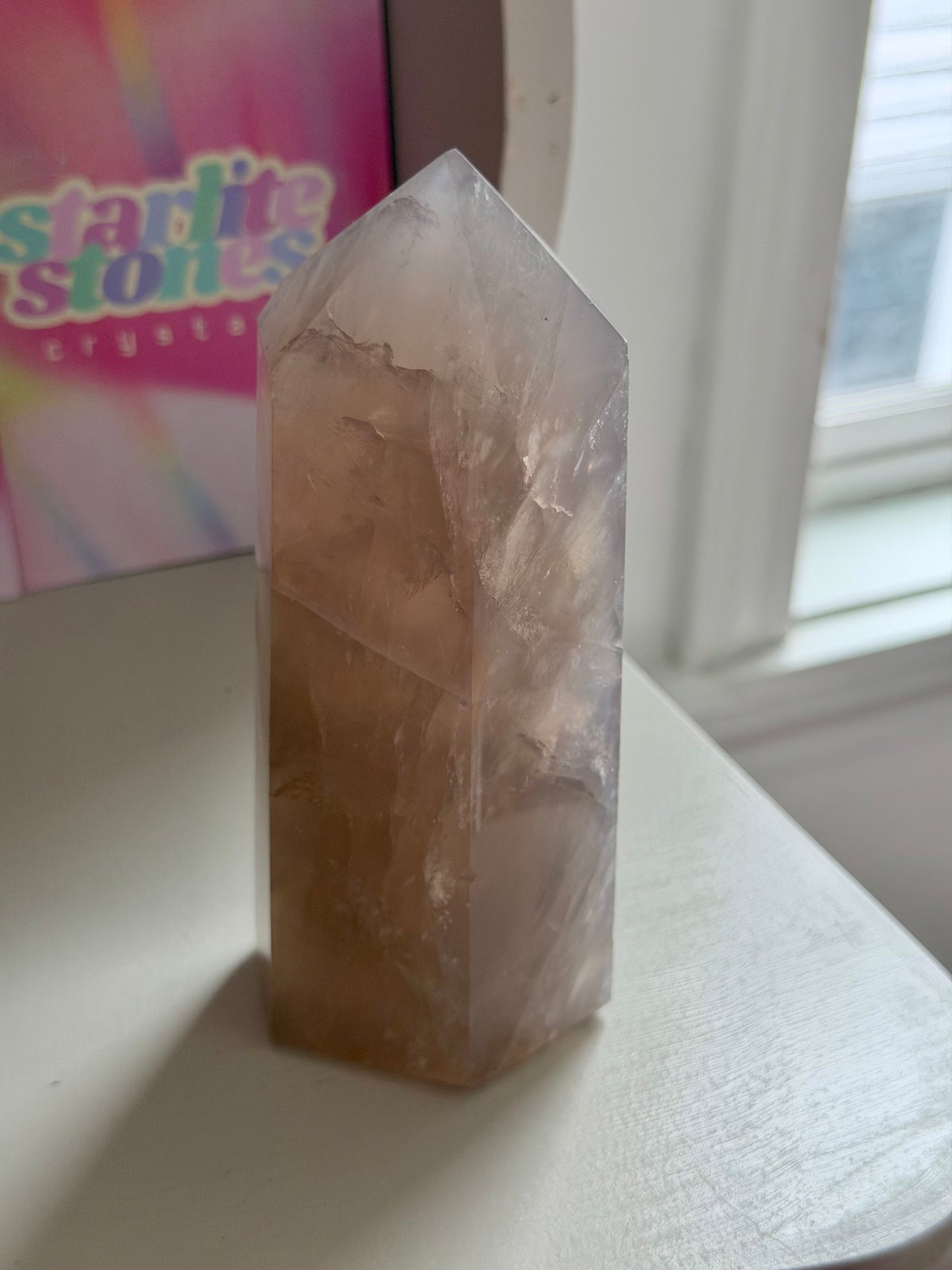 Blue rose quartz tower
